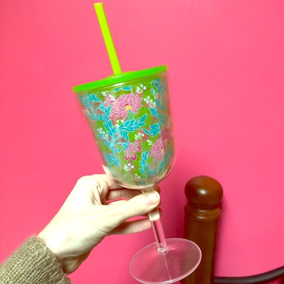 Accessories Preppy Floral Plastic Stem Glass Cup With Straw Poshmark
